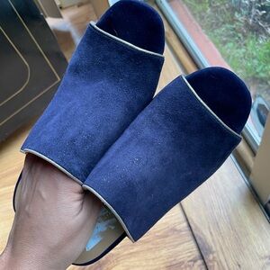 Tommy Hilfiger Navy Suede Open-Toe Slide Mules